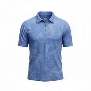 Tommy Bahama Men Polo Large Blue Tropical Leaf Jacquard Island Resortwear Vacati